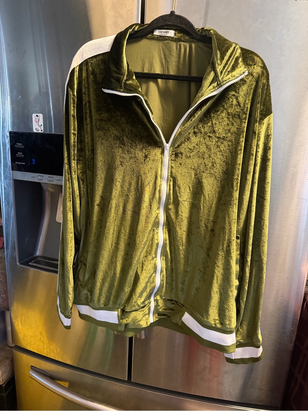Coofandy Olive Green Velvet Zip-Front Bomber Jacket